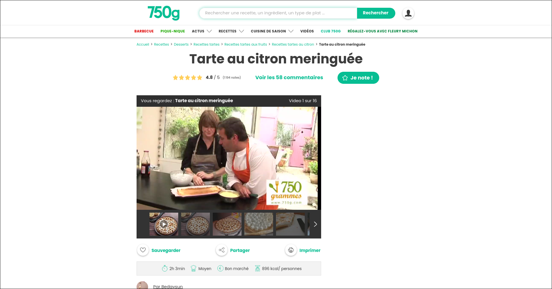 Capture d'écran de 750g.com avec bloqueur de publicité
