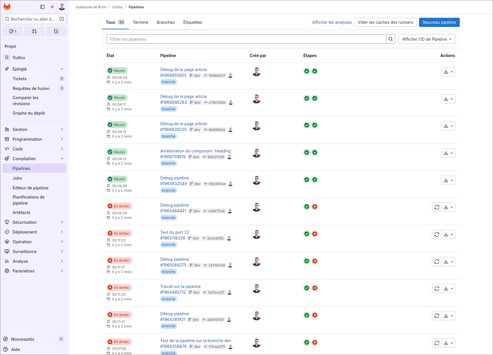 Les pipelines de Gitlab