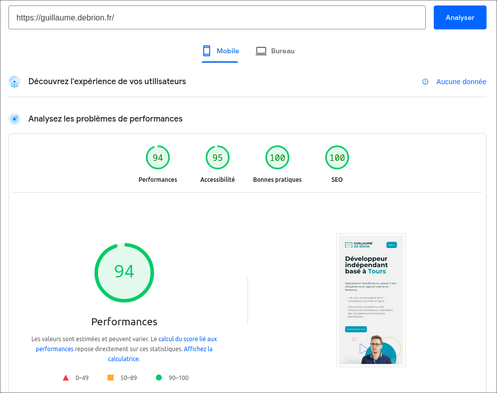 Google PageSpeed sur mon site